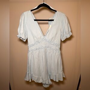 Miami Light Blue Women's Blouse with Ruffle Accents